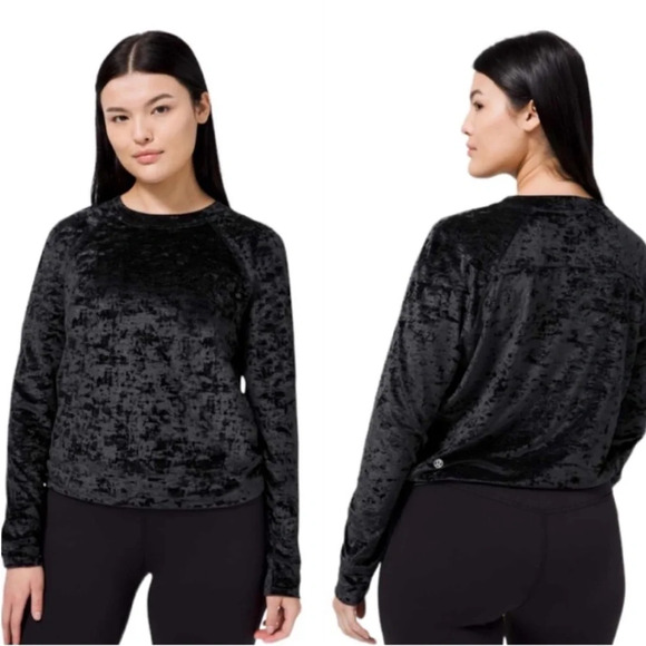Lululemon Warm Down Crew Crushed Velvet Black Sweatshirt - Picture 1 of 7